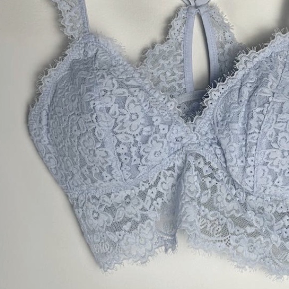 Aerie Eyelash Lace Racerback Bralette Size Small NEW Baby Blue Longline - Picture 3 of 8